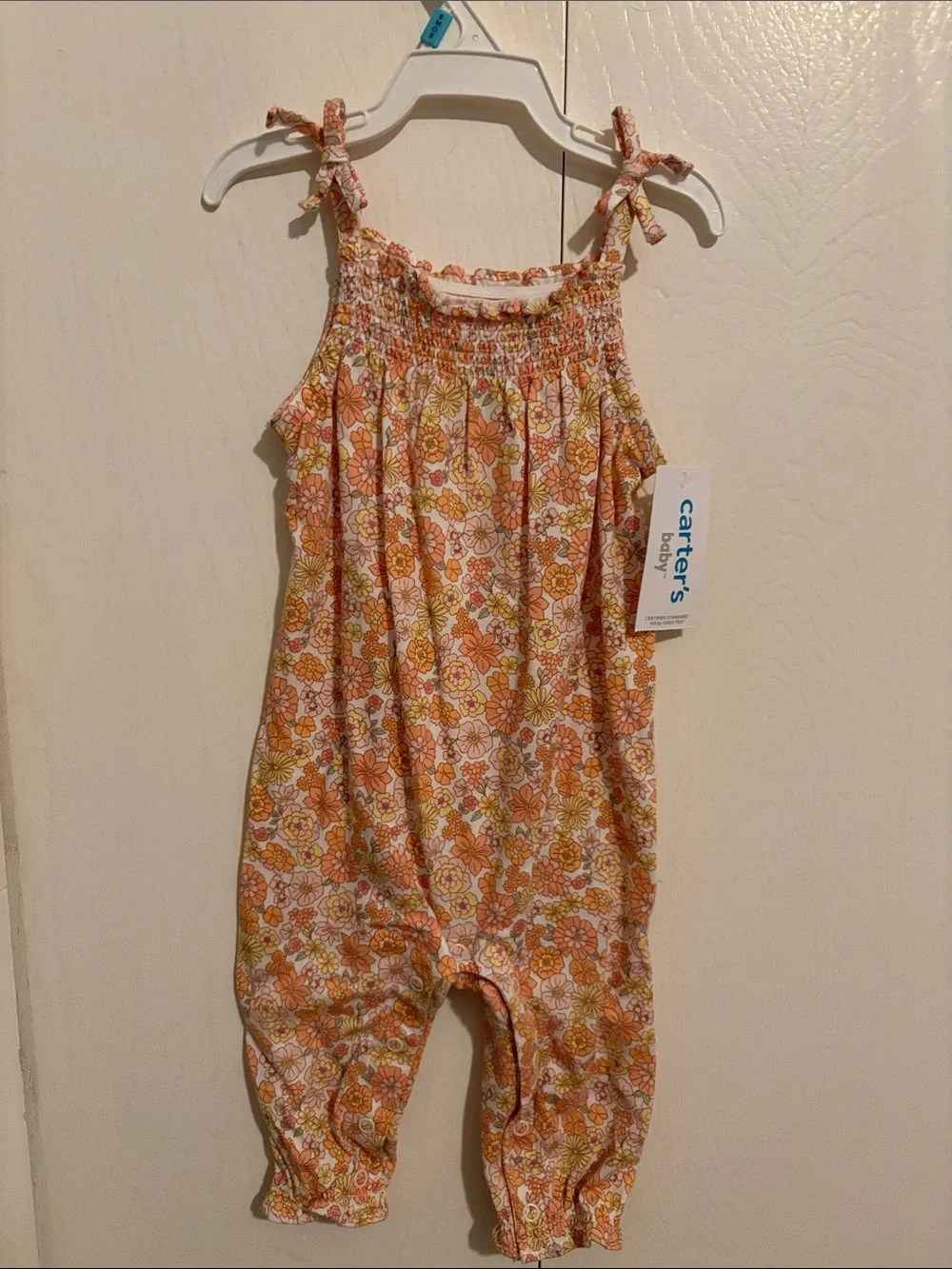 Carter's Orange and Yellow Floral Smocked Romper